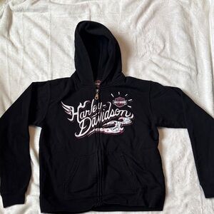 Harley-Davidson Black Kids Hoodie with White & Pink Script Logo